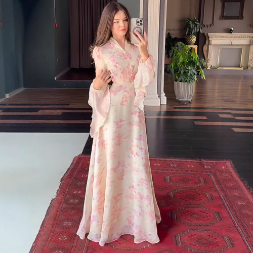 2026 new printed fashion slim fit flared sleeve women dress