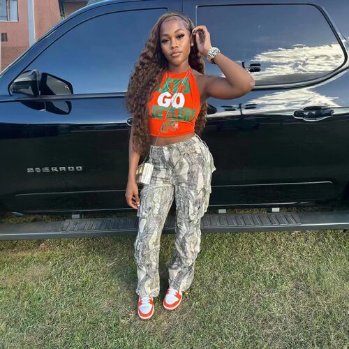 Women's 2026 new spliced high waisted camouflage work pants