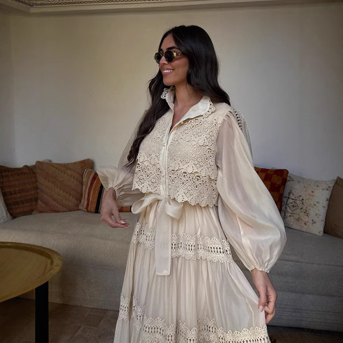 2026 women's new casual long sleeved lace patchwork dress