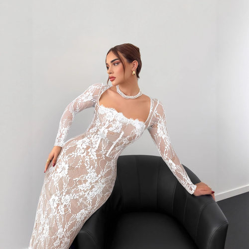 women's Elegant lace long sleeved slim fit party sexy dress