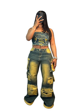 New denim casual loose workwear pants women's 牛仔裤工装裤