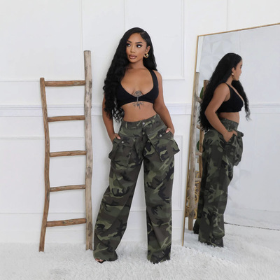 2026 Women's Fashion Camo Loose Work Pants trouser 迷彩长裤