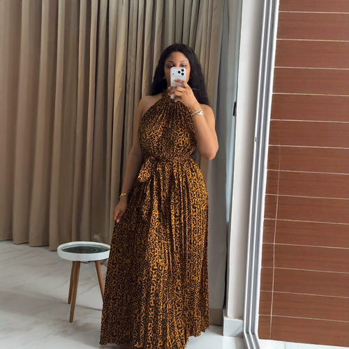 Women's 2026 new fashion leopard print neck hanging dress