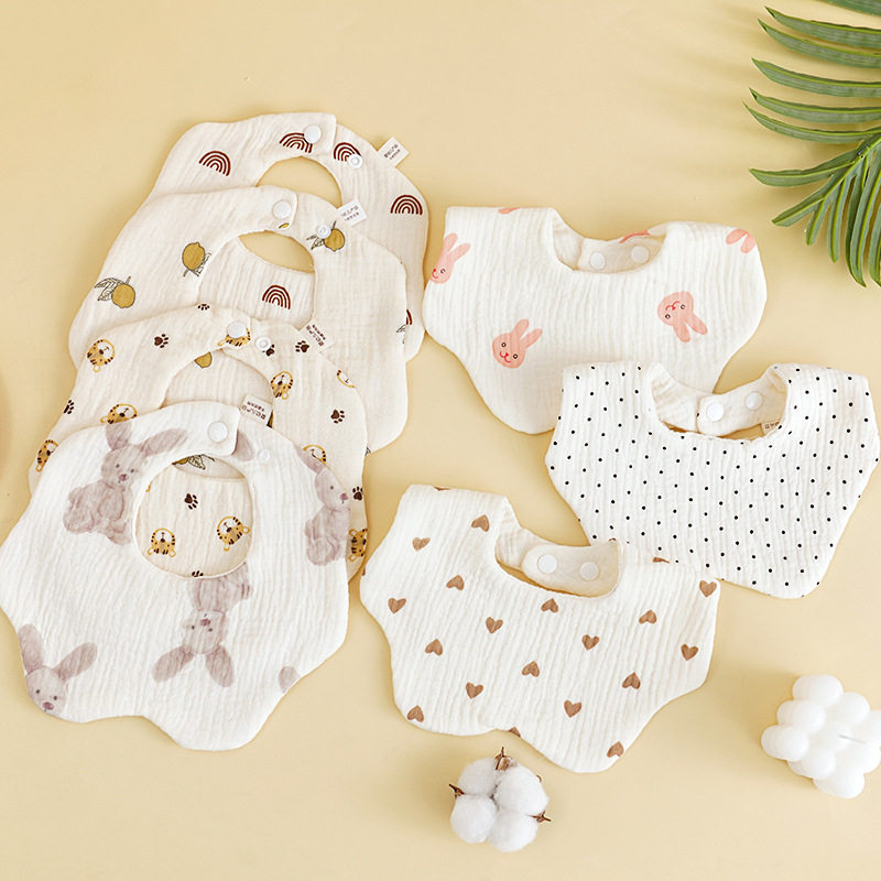 婴儿全棉皱布360花瓣围嘴 宝宝六层纱布口水巾婴幼儿防吐奶巾外贸,婴童用品,小围嘴,淘宝优惠券,粉丝福利购,淘宝优惠卷