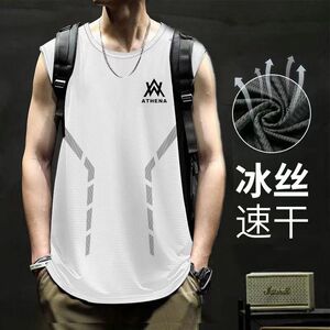 冰丝坎肩背心男款夏季潮牌美式内搭训练上衣服透气薄款无袖T恤潮