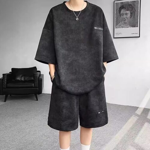 运动服套装男夏季韩版潮流高级感搭配帅气扎染一整套情侣短袖T恤