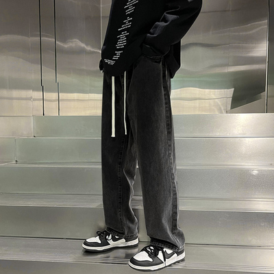 牛仔裤男2025新款松紧带直筒加绒长裤秋冬季宽松百搭运动休闲裤子