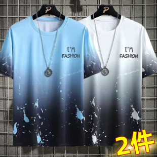 大码 速干短袖 休闲印花圆领T ins潮流宽松青少年薄款 冰丝男t恤夏季