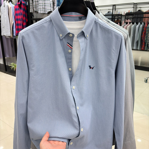 莱赛尔+棉 品质款刺绣logo竖条纹衬衫 秋装长袖新款衬衣