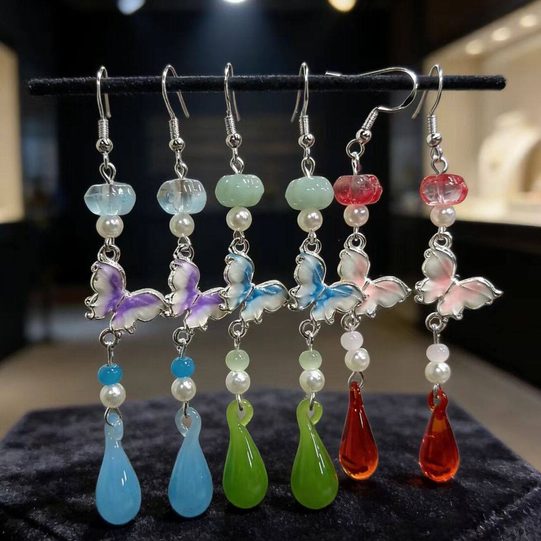 春日宴古风配饰中长款蝴蝶形复古气质头饰饰品配色清新