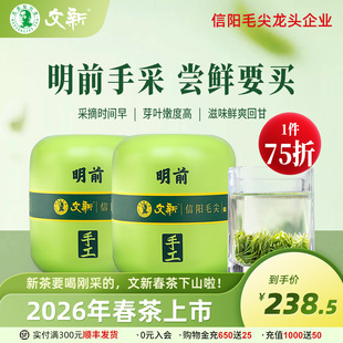 2罐 春茶上市文新信阳毛尖绿茶2026新茶茶叶明前特级嫩芽头采75g
