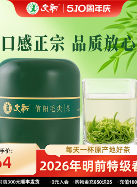 春茶上市文新信阳毛尖绿茶2026新茶茶叶明前特级嫩芽叶绿罐装50g