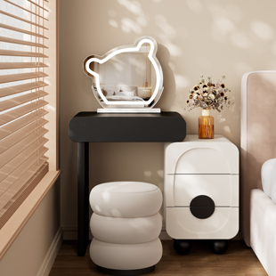 2025烤漆实木黑白小户型梳妆台卧室奶油风斗柜现代简约收纳化妆桌
