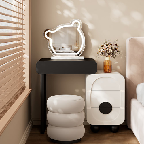 2025烤漆实木黑白小户型梳妆台卧室奶油风斗柜现代简约收纳化妆桌
