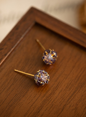 高级感简约紫色锆石耳环女个性极简通勤轻奢耳钉精致百搭甜美耳饰