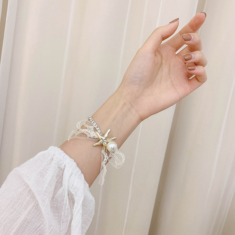 Sea Star Korean chic Pearl Starfish Lace Bracelet Sen family Sweet girl Flower wrist Hand jewelryin the Accessories/Fashion Jewelry, Bracelets  category - from Buy2taobao.com to provide professional Taobao agent buy service