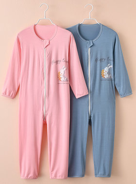 小孩连体衣3-11岁男女童家居服薄莫代尔如厕空调服大码连身睡衣夏