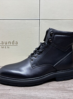 LE SAUNDA/莱尔斯丹男鞋正品断码撤柜真皮靴子圆头系带加绒马丁靴
