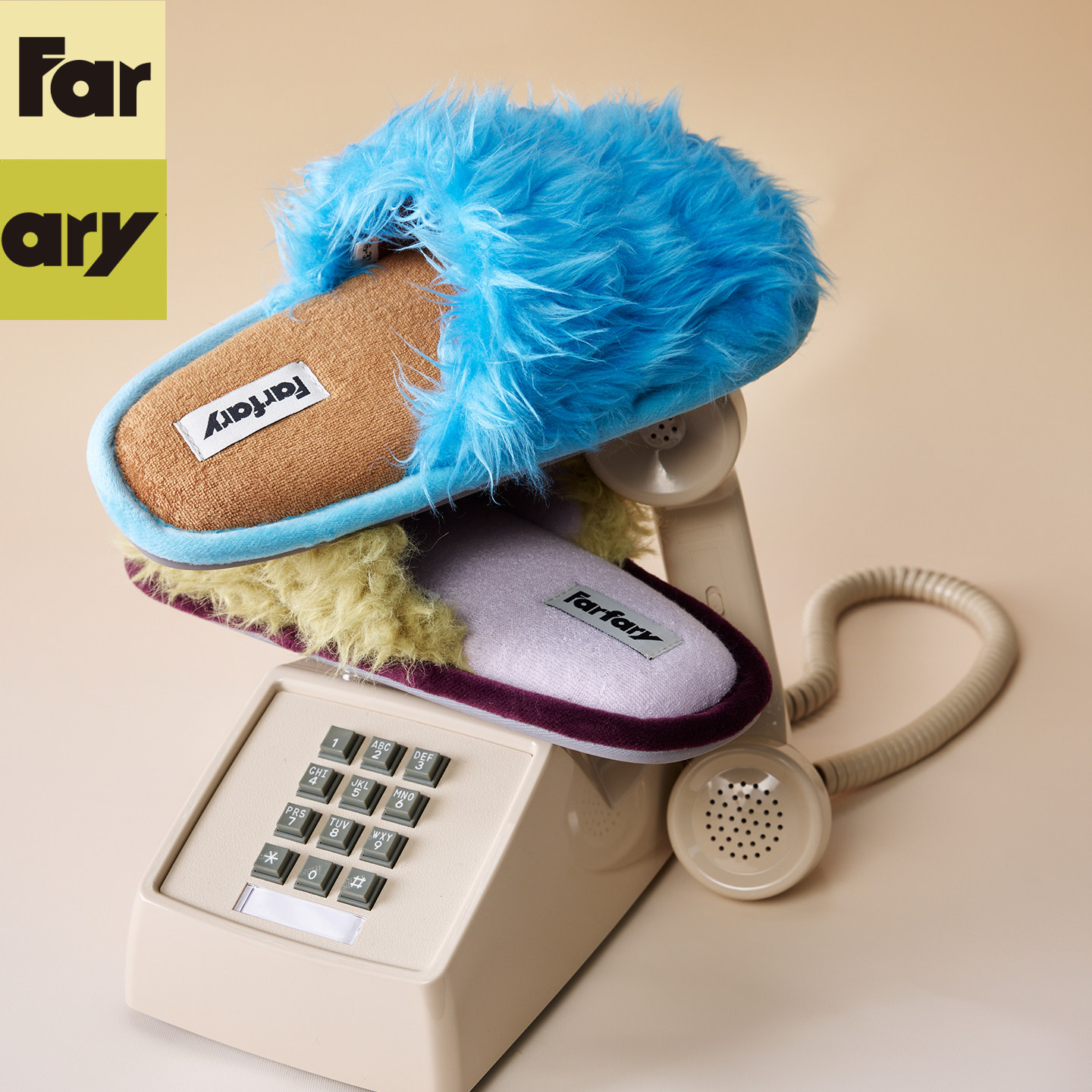 Farfary番薯泥撞色卷卷小羊拖鞋女冬季包头甜美可爱居家毛毛棉拖