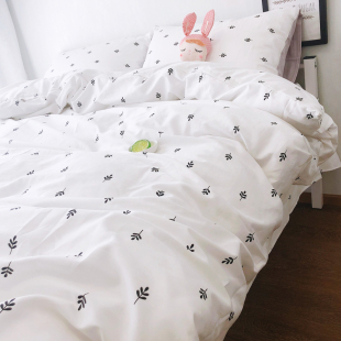 文艺民宿ins小清新北欧白色极简全棉被套单件 纯棉被罩床单可定做