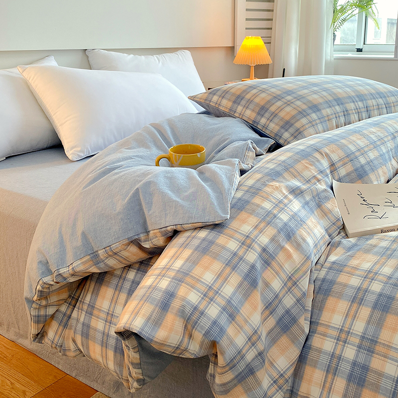 100%全棉简约格子水洗棉被套单件