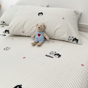 100%全棉斜纹文艺条纹宿舍床单纯棉单件40支单双人春夏被单可定制