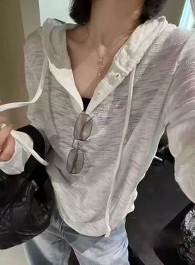 【夏天可当防晒】欧货拼蕾丝连帽小衫 A12-3281