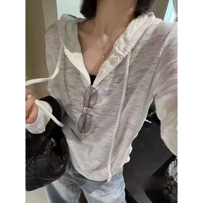 【夏天可当防晒】欧货拼蕾丝连帽小衫 A12-3281