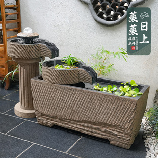 户外庭院落地流水摆件循环水喷泉古法鱼缸摆件室外造景阳台养鱼池