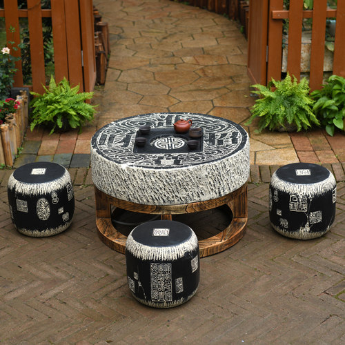 新中式院子户外茶桌人造石桌石凳一套桌椅室外茶台庭院仿古茶几