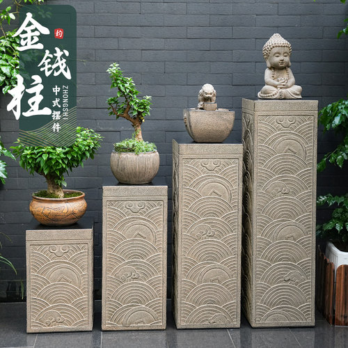 中式复古祥云金钱柱落地摆件