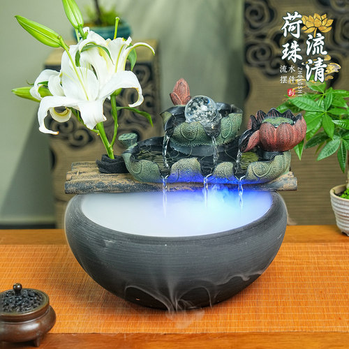 黑色陶瓷水晶球流水生财鱼缸