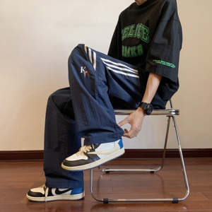 伞兵裤 侧边彩条速干休闲裤夏季阔腿宽松百搭伐木长裤P50控68图片