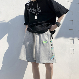 强推！夏季新款 港风织带装饰宽松五分裤直筒休闲短裤 P35 控48，男装牛仔裤，电商D205