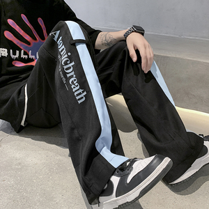 wassup happy冰丝裤子男夏季潮牌设计感小众拼色宽松休闲运动长裤图片