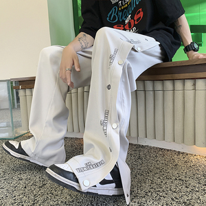 排扣冰丝休闲男夏季薄款高街ins潮牌阔腿男裤直筒裤子P50 控68图片