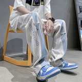 高品质冰丝拖地设计感直筒裤夏季薄款潮牌休闲阔腿裤P45控58，男装休闲裤，电商D205