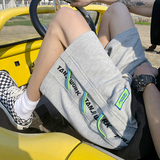 强推！夏季新款港风织带装饰宽松五分裤直筒休闲短裤P35控48，男装牛仔裤，电商D205