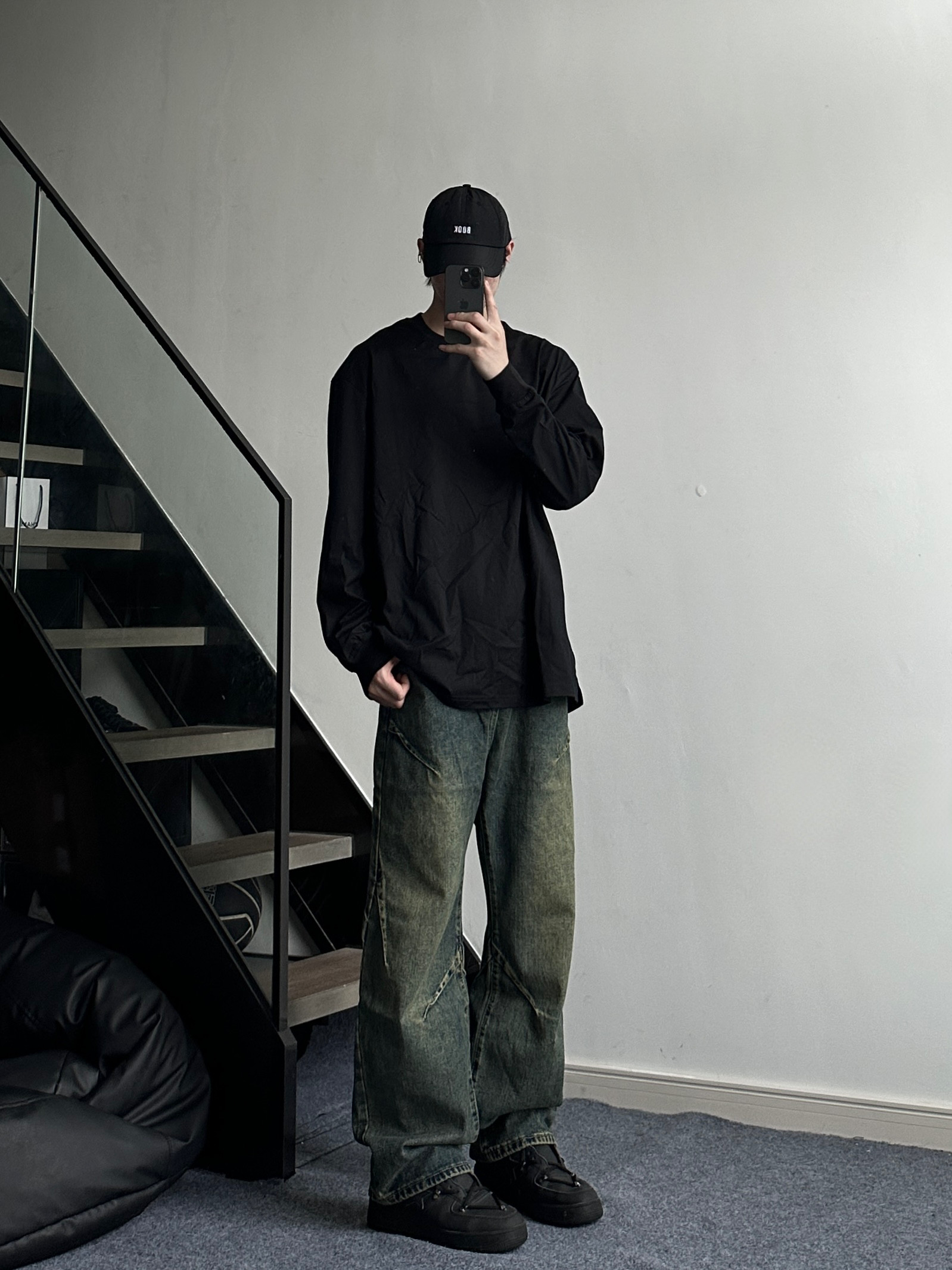 cleanfit复古蓝渐变弹力牛仔裤腰带男潮oversize美式高街裤子秋季,男装牛仔裤,电商D205