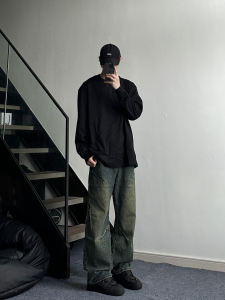 cleanfit复古蓝渐变弹力牛仔裤腰带男潮oversize美式高街裤子秋季图片