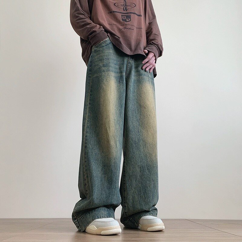 牛仔裤美式高街复古宽松阔腿裤不加绒P50控68加绒P60控78,男装牛仔裤,电商D205