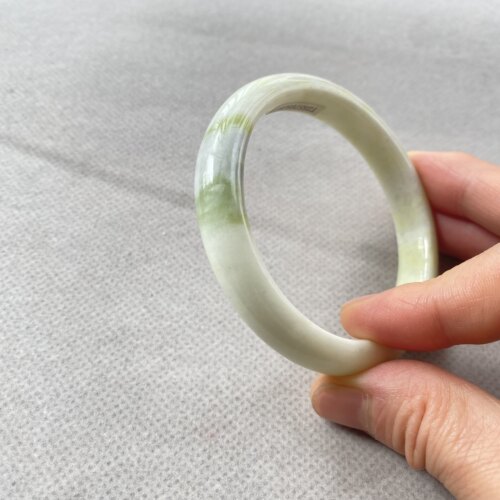 陕西天然正品精品蓝田玉手镯翠青老矿料活玉57圈口带证书礼盒