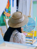 法式 平顶帽子女海草编织草帽出游度假沙滩帽网红防晒遮阳英伦礼帽