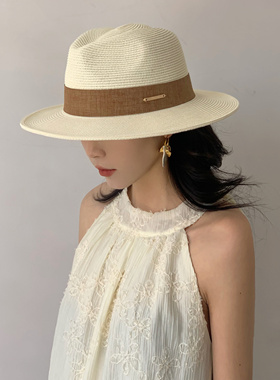 草帽出游欧美女春夏平檐