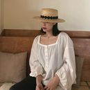 平顶草帽时尚 欧美蕾丝贴片麦秆ins网红同款 防晒度假遮阳沙滩帽子