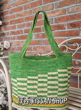 春夏新款拉菲草编织包女士休闲草编包大容量通勤单肩托特包女
