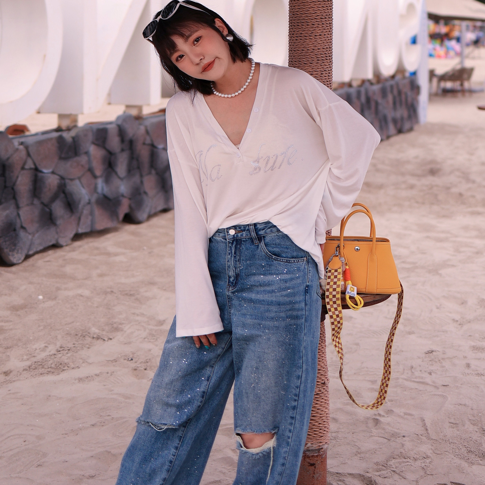 莱赛尔天丝防晒长袖衬衫女t恤可逅高级感慵懒风v领显瘦女衬衣t恤