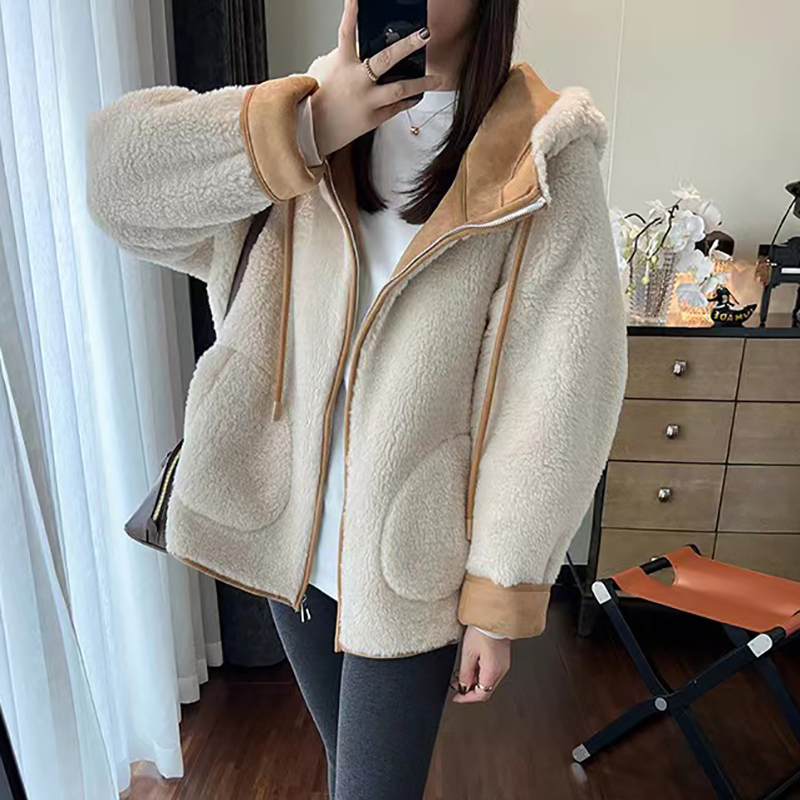 胖mm特大码2-300斤高级感软糯羊羔绒外套女秋冬宽松百搭连帽上衣