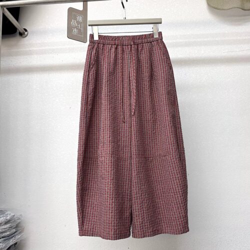 胖mm特大码300斤编织纹格子阔腿裤女夏季松弛感遮跨显瘦九分裤子