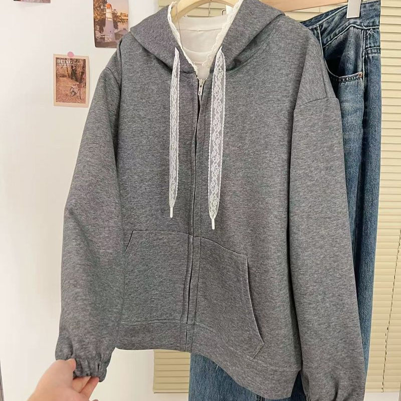 胖mm特大码女装300斤休闲运动开衫连帽卫衣女春秋季宽松拉链外套